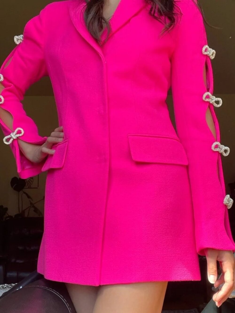 NWT$1176 MACH&MACH Crystal-Embellished Bow Detailed Wool Blazer Mini Dress 40, S
